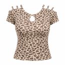 تیشرت پلنگی سرشانه باز - کرمی